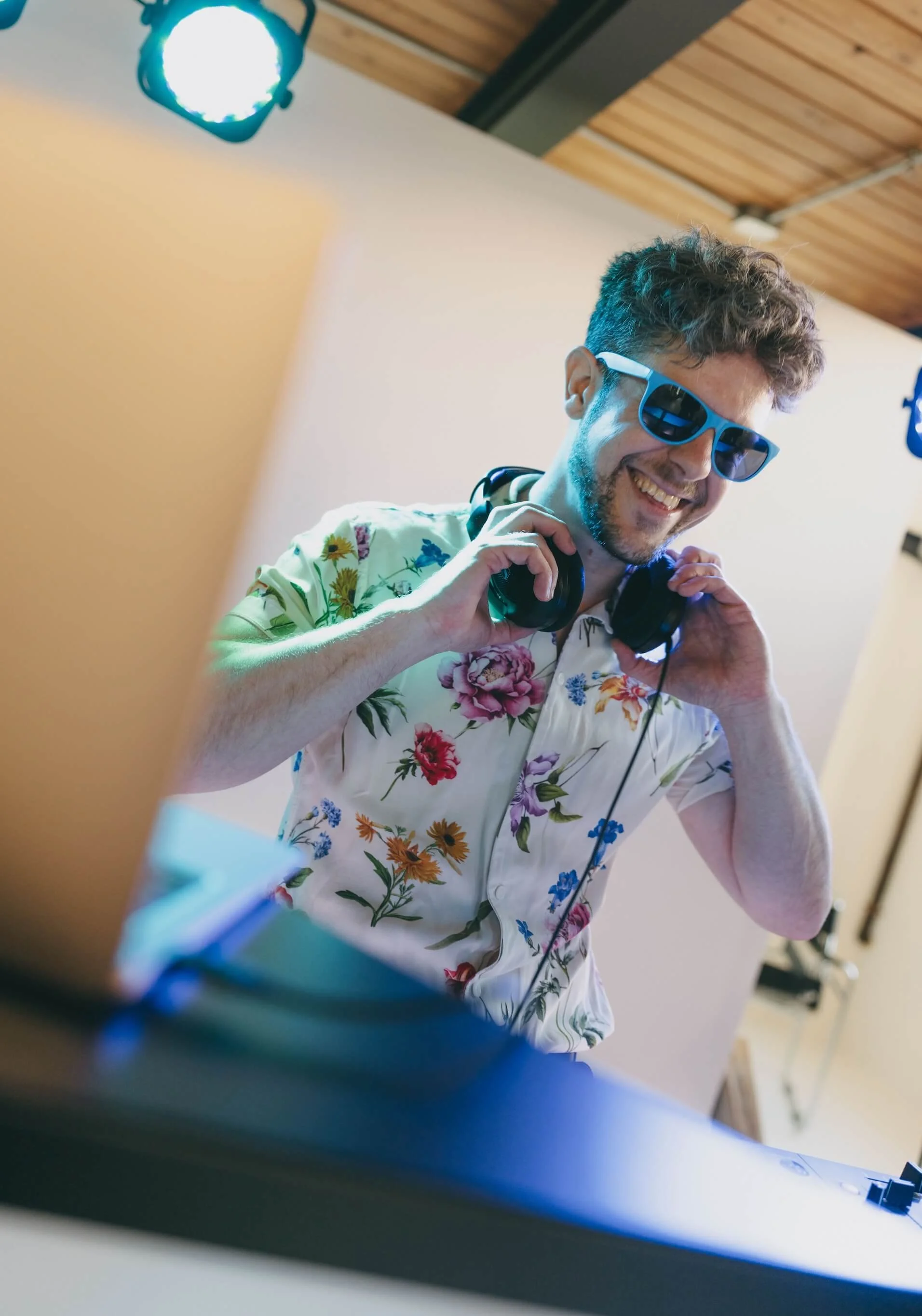 Jimmy in floral shirt and glasses