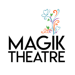 Logo for Magik Theatre featuring colorful butterfly and floral design above the name.