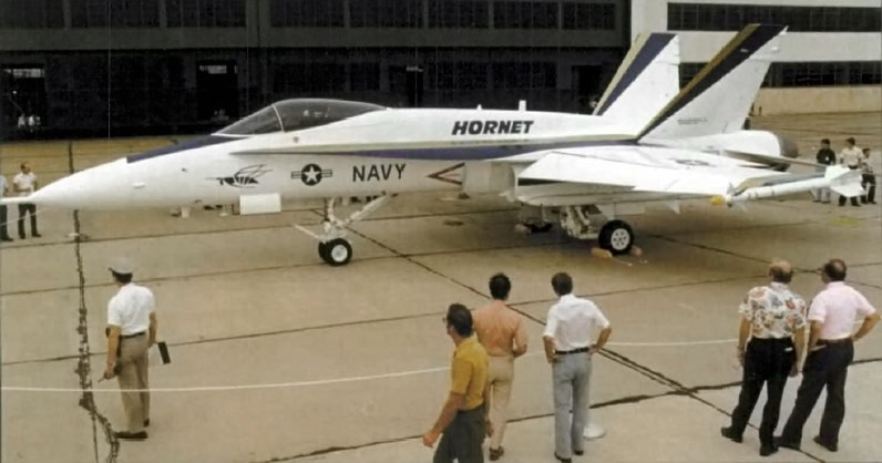 The first U.S. Navy McDonnell Douglas YF-18A Hornet (BuNo 160775) on display at the McDonnell Douglas plant at St. Louis, Missouri (USA), in October 1978. Picture Source