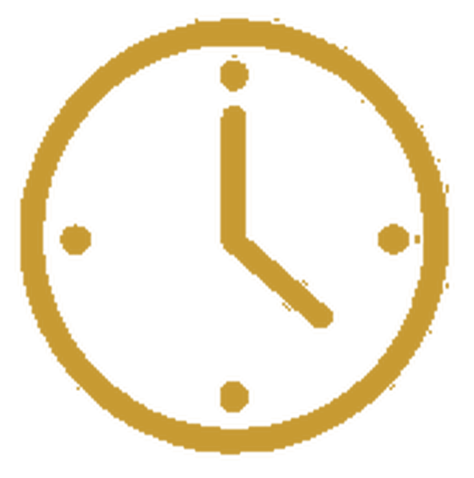 A gold-colored clock showing the time as 4:00.