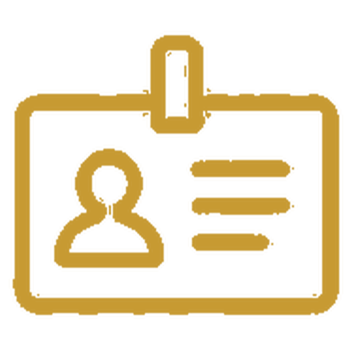 Digital ID badge icon with a person's silhouette and three horizontal lines representing information.