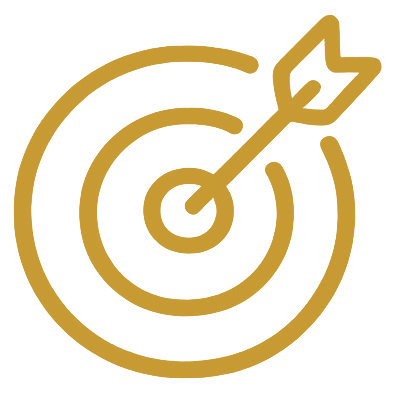 Gold-colored target with an arrow hitting the bullseye