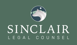 Logo for Sinclair Legal Counsel featuring a stylized wolf head with trees in a circular icon and the company name beneath.