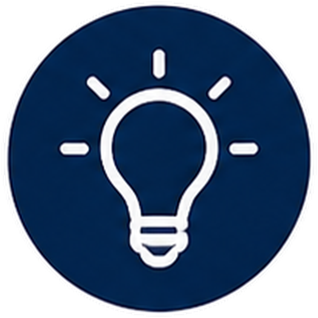 Icon of a light bulb with rays around it, representing an idea or insight.