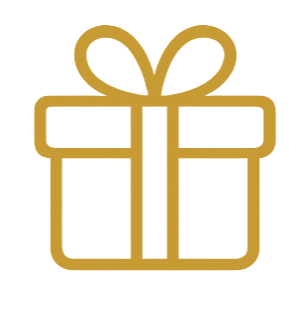 Gold outline of a gift box with a bow on top