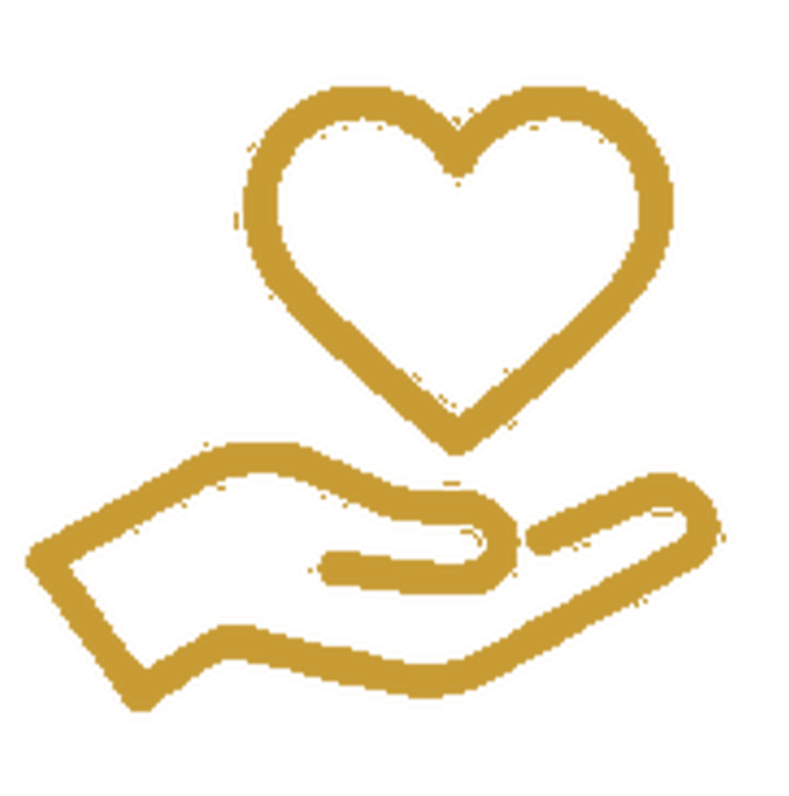 A golden outline of a hand holding a heart.