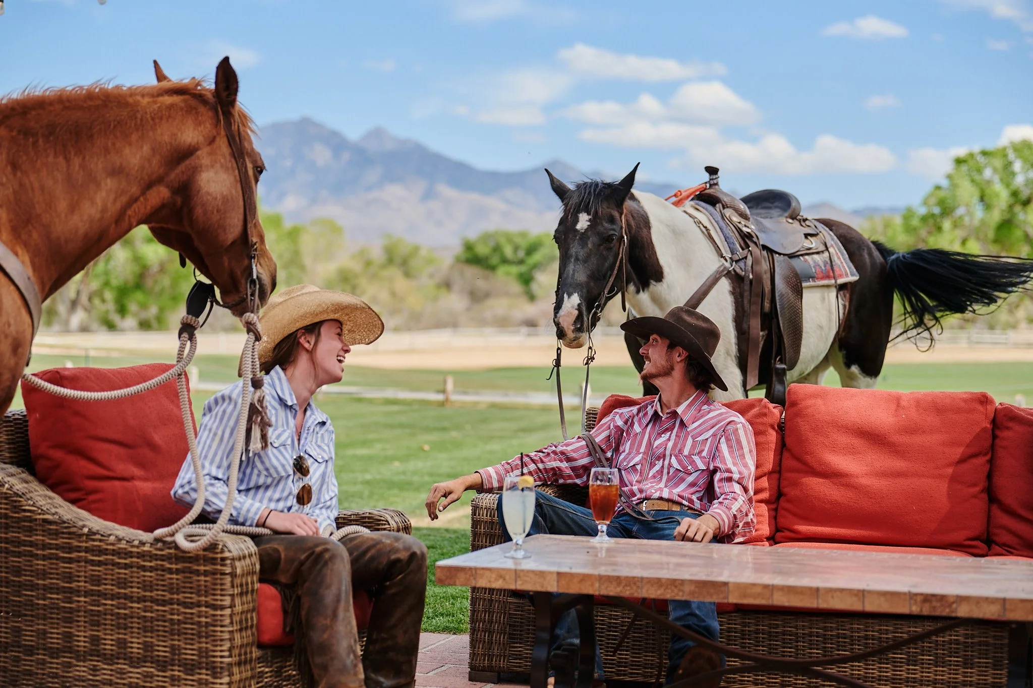 Cocktail hour during an outdoor dude ranch vacation. 