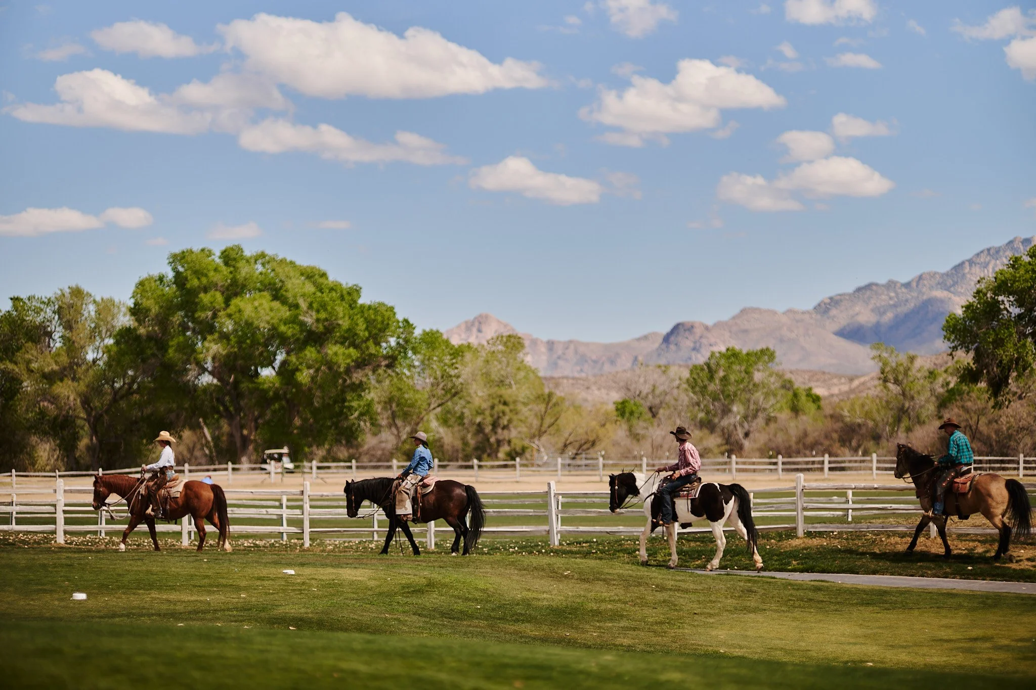 Horseback riding along the golf course at Tubac Golf Resort in Arizona. 