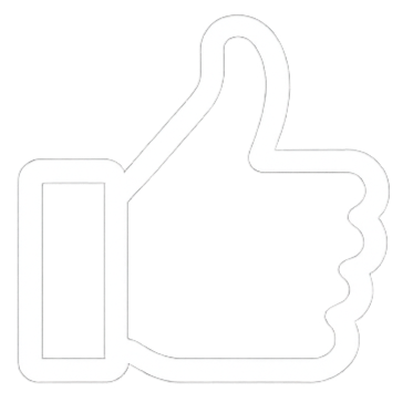 White thumbs-up icon on black background.