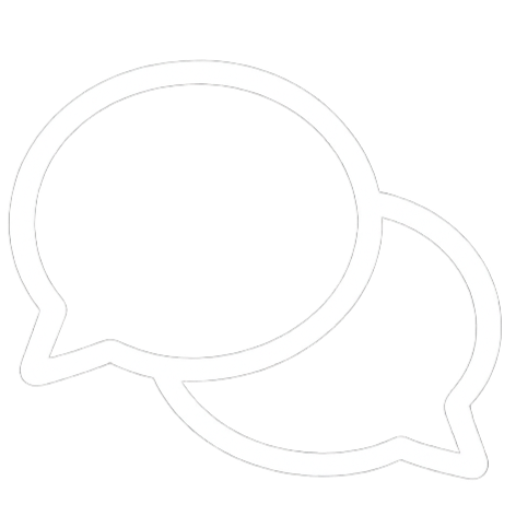 Two overlapping chat bubbles, outlined in white on a black background.
