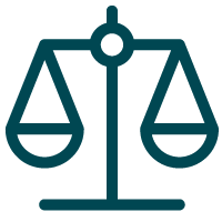 Icon of balancing scales symbolising independence.