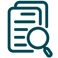 Stack of documents with a magnifying glass symbolising transparency.