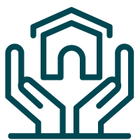 Outline of two hands holding a house with a heart-shaped roof, Long-Term Sustainability Planning