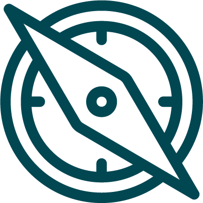 A stylised compass icon with a diagonal needle and circular frame, symbolising 'Uncompromised'.