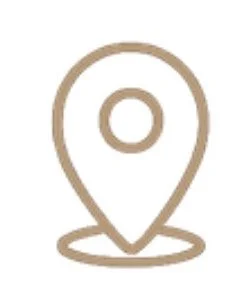 A beige location pin icon on a white background.