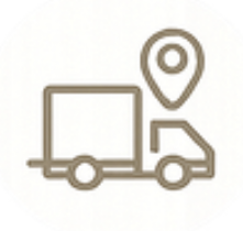 Simple illustration of a delivery truck with a location pin above it.