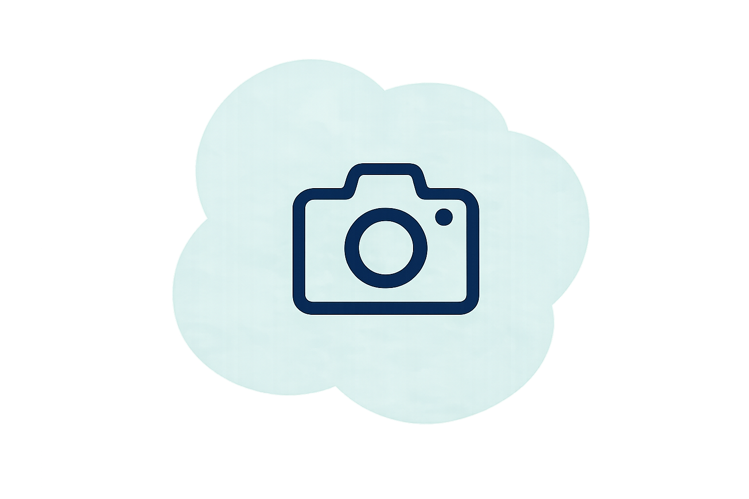 Cloud-shaped icon with a camera symbol in the center, representing photo or image upload.