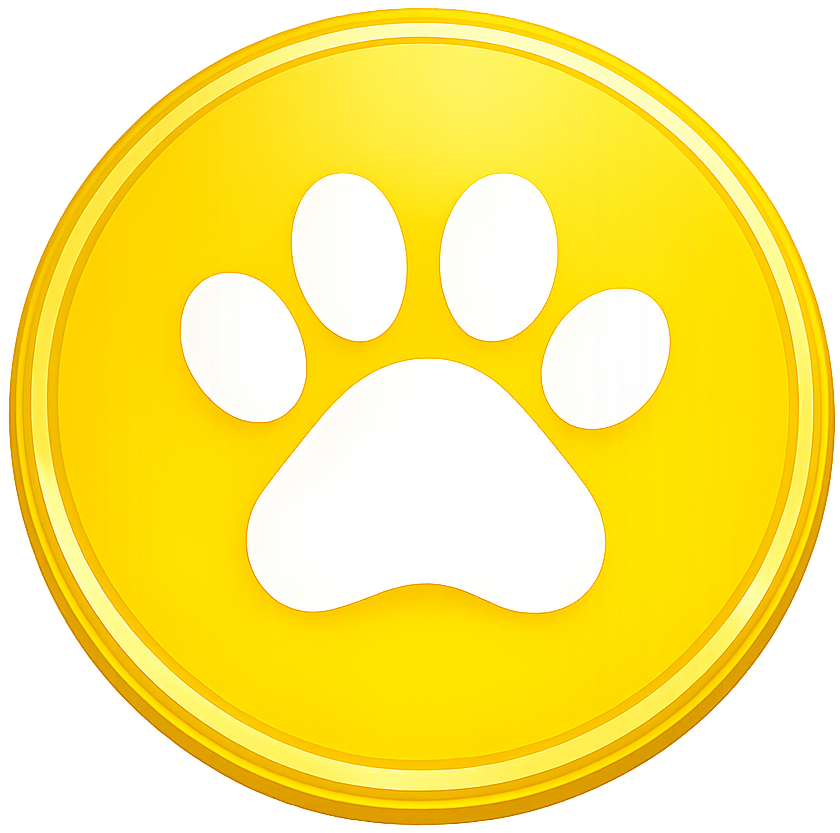 Yellow circular icon with a white paw print in the center, representing animals or pets.
