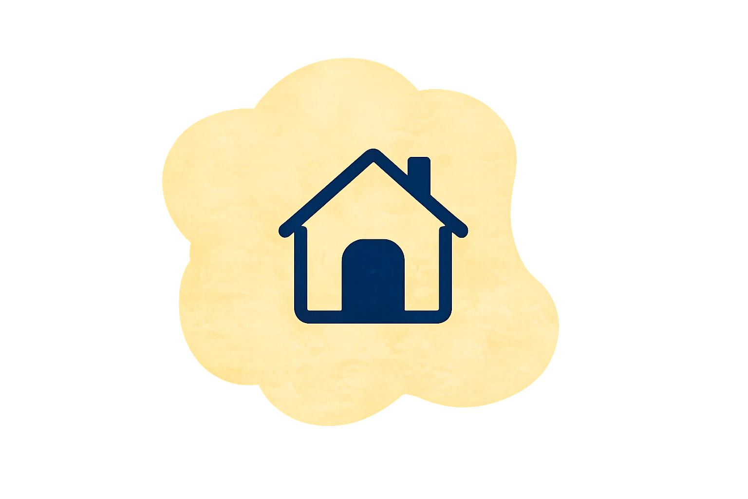 Illuminated yellow cloud-shaped sign with a blue outline of a house in the center.