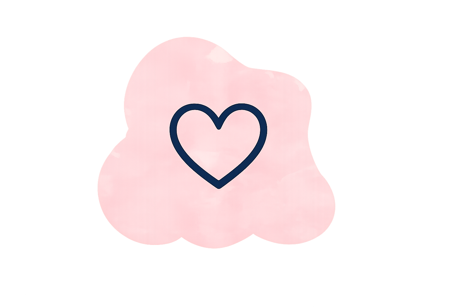 A pink cloud with a dark blue heart outline in the center.