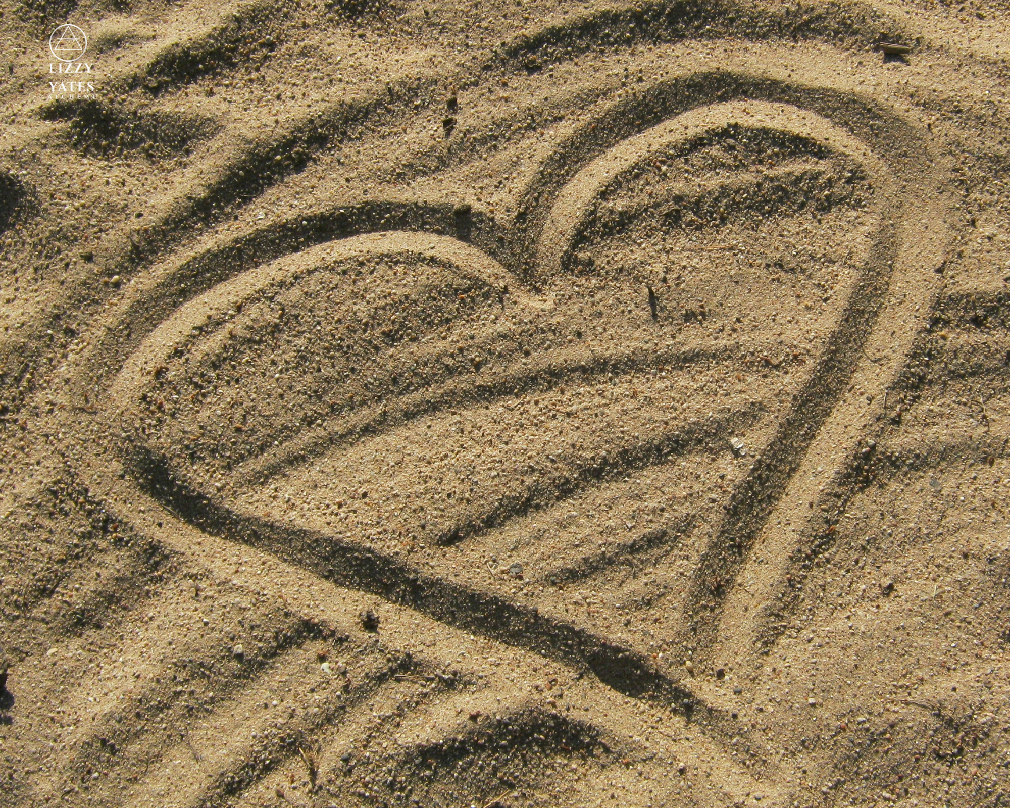 Curved lines drawn in the sand.