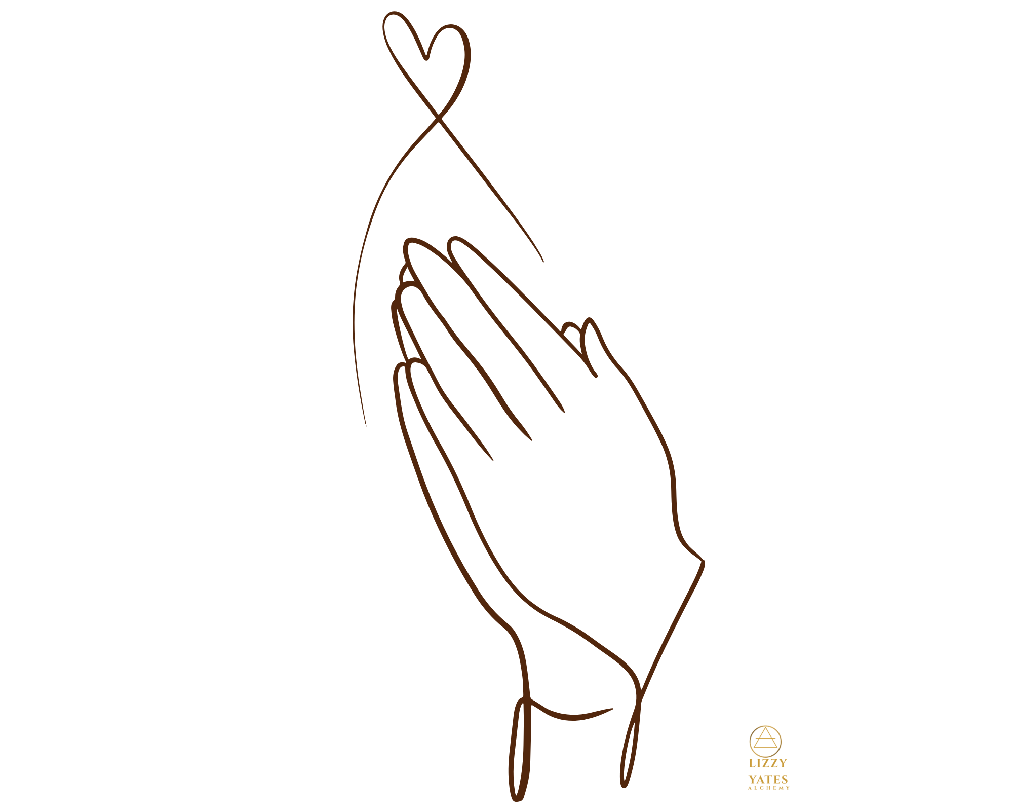 Line drawing of a hand holding a heart-shaped object.
