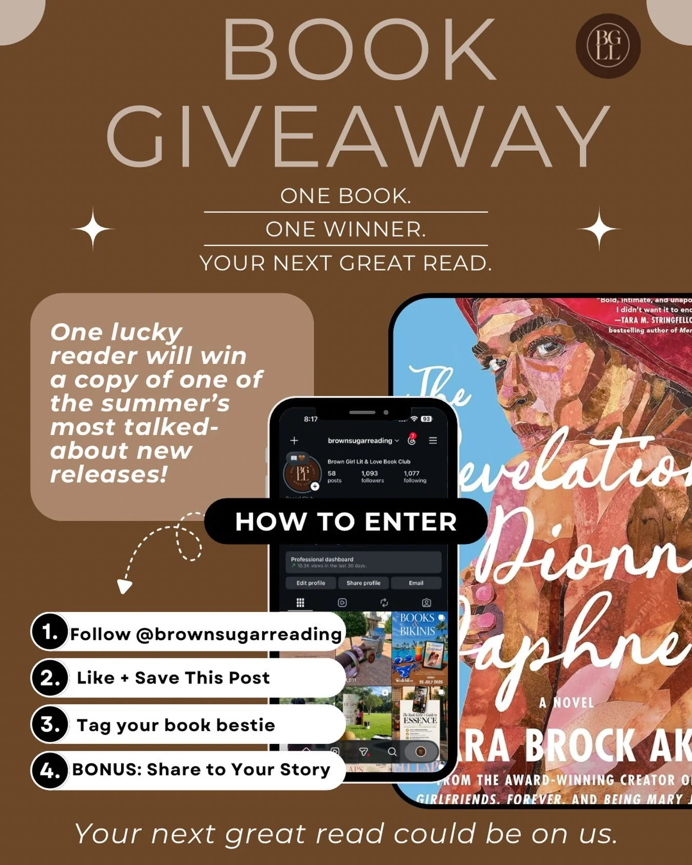 GIVEAWAY TIME 📚

Brown Girl Lit &amp; Love is giving one lucky reader a copy of one of the summer&rsquo;s most talked-about new releases, The Revelation of Dione Payne by Mara Brock Akil! @marabrockakil 

Ready to add your next great read to your bo
