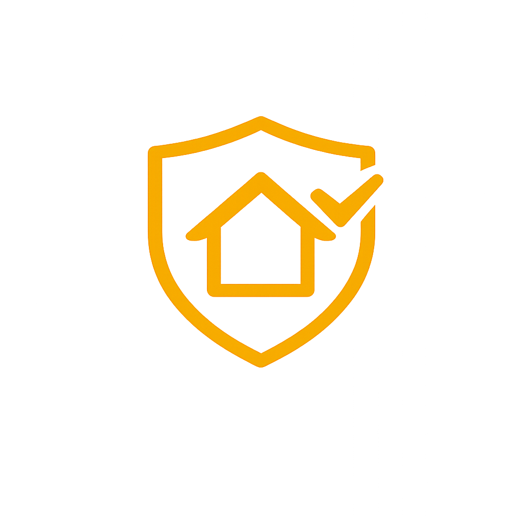 Yellow shield icon with a house and a checkmark inside.