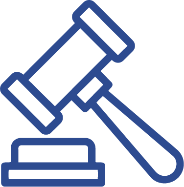 Outline icon of a gavel and a block, representing law or judgment.