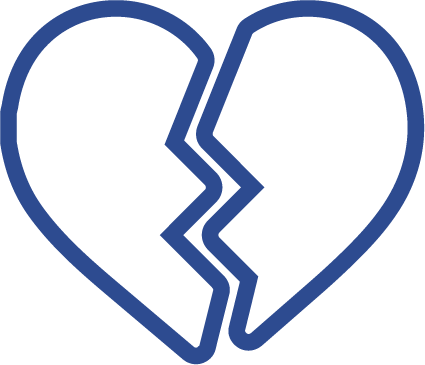 A broken blue line heart symbol on a black background.