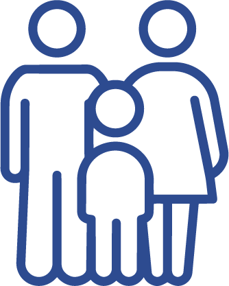 Outline of three people, two adults and one child, standing close together.