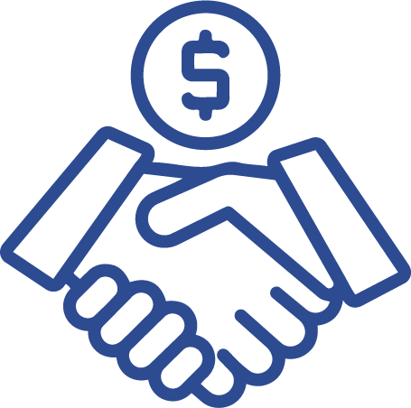 Handshake with a dollar coin above it, representing financial agreement or business deal.