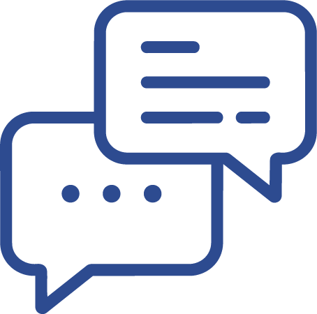 Icon of two chat bubbles, one with three dots and the other with lines of text, representing communication or messaging.