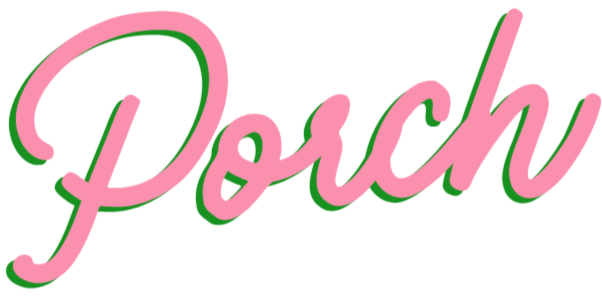The word 'Porch' written in pink cursive with green outline.