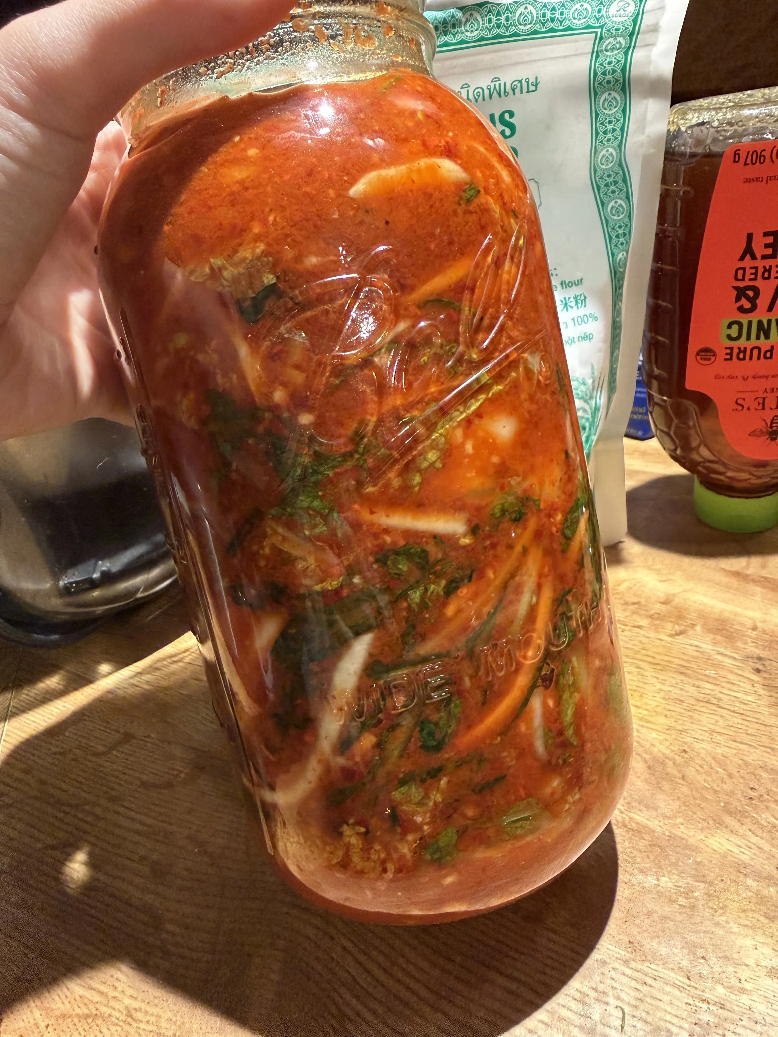 Homemade Kimchi with Turnips and Garden Chives