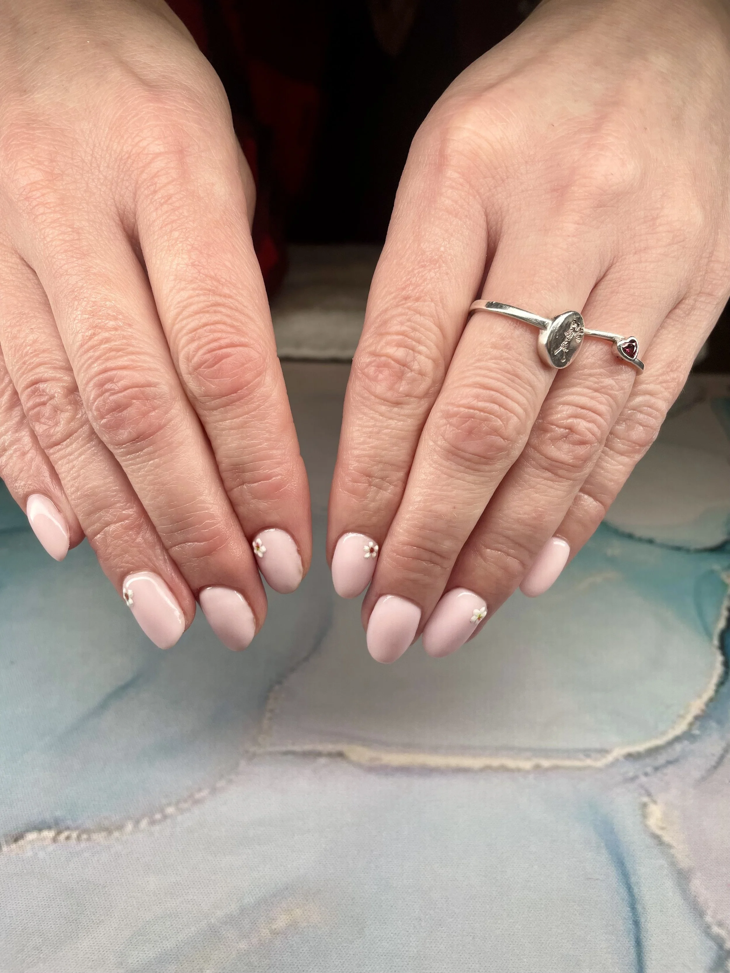 TGB Petal Gel Polish over BIAB and Flower Nail Art