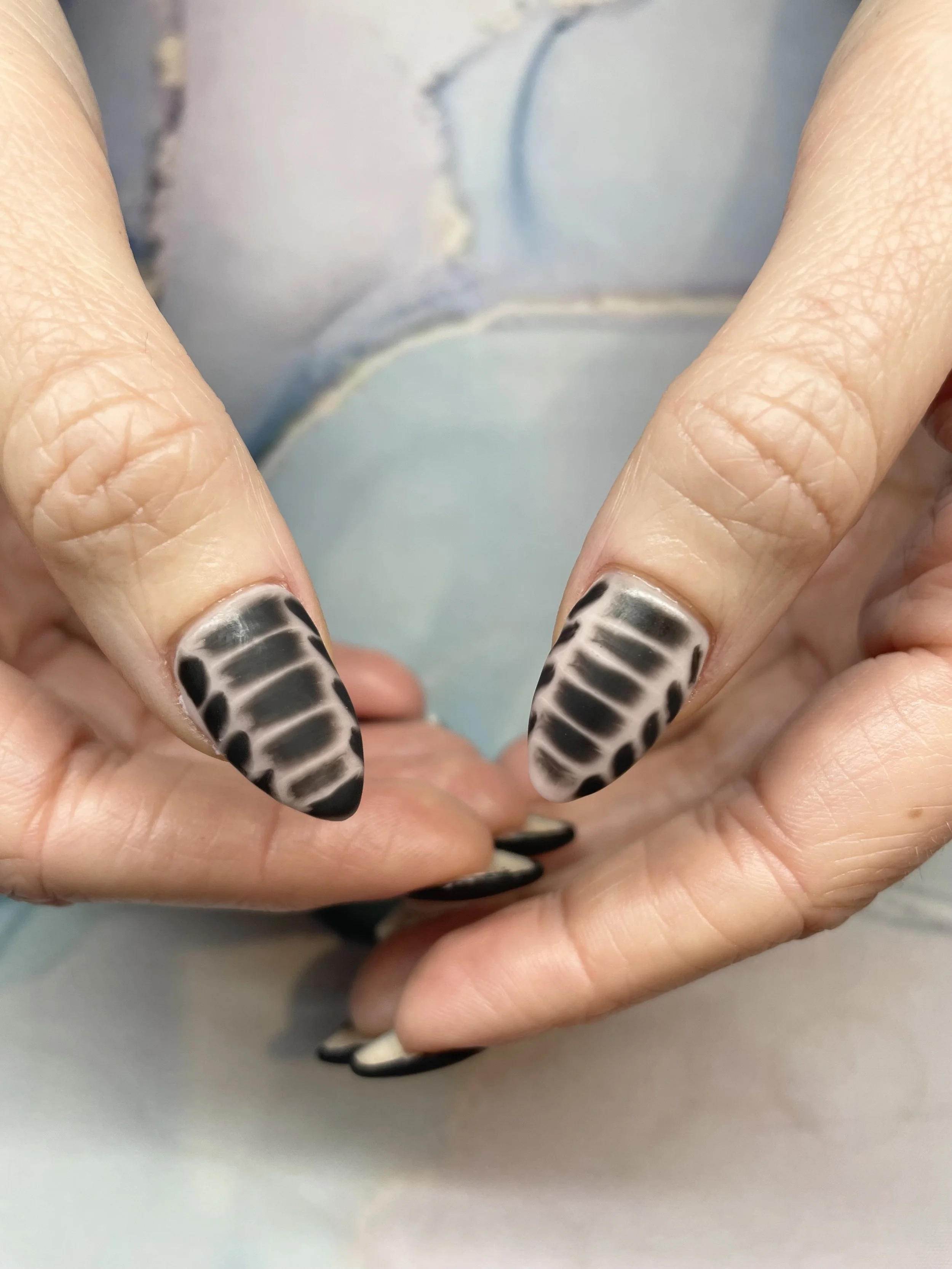 Matte Black Blooming Gel Effect over BIAB