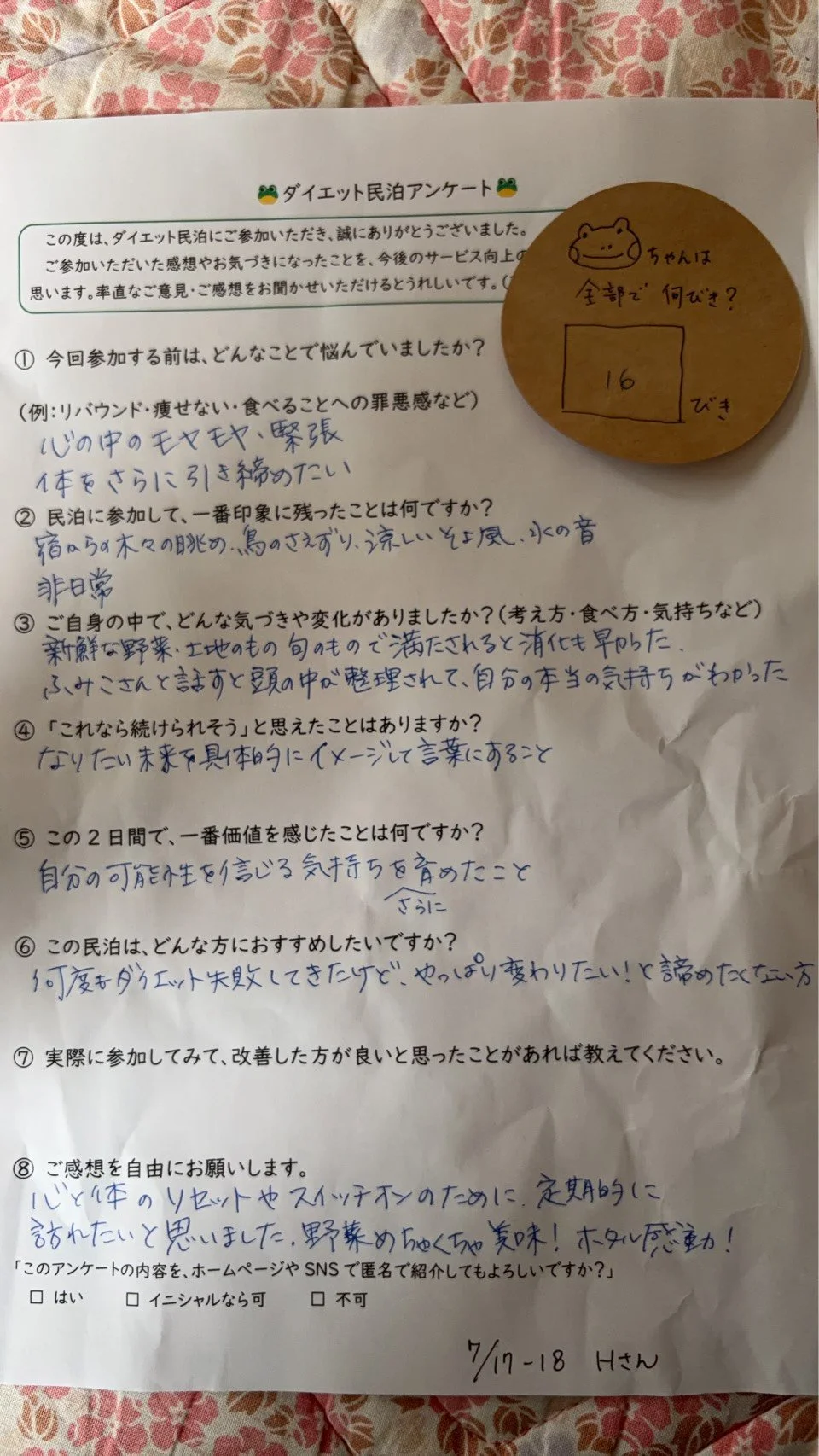 ダイエット民泊、宿泊者さまのご感想