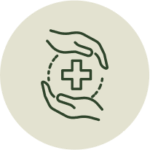 Icon of two hands protecting a cross inside a circle, representing healthcare or medical safety.