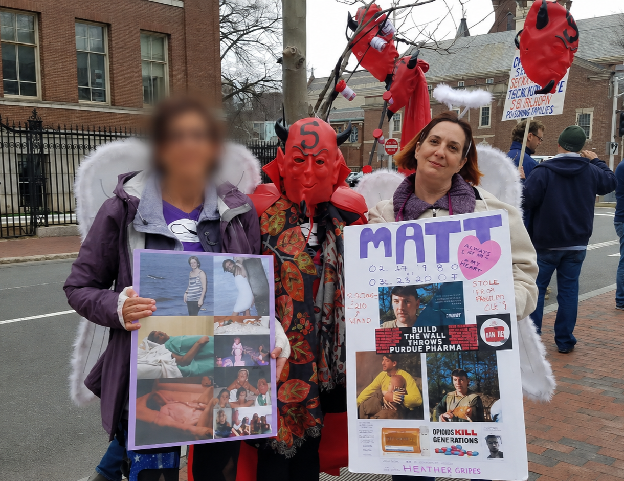 Advocating for overdose awareness at a protest calling on Harvard to remove the Sackler name from its museum. Featured in coverage of the event by The Harvard Crimson.