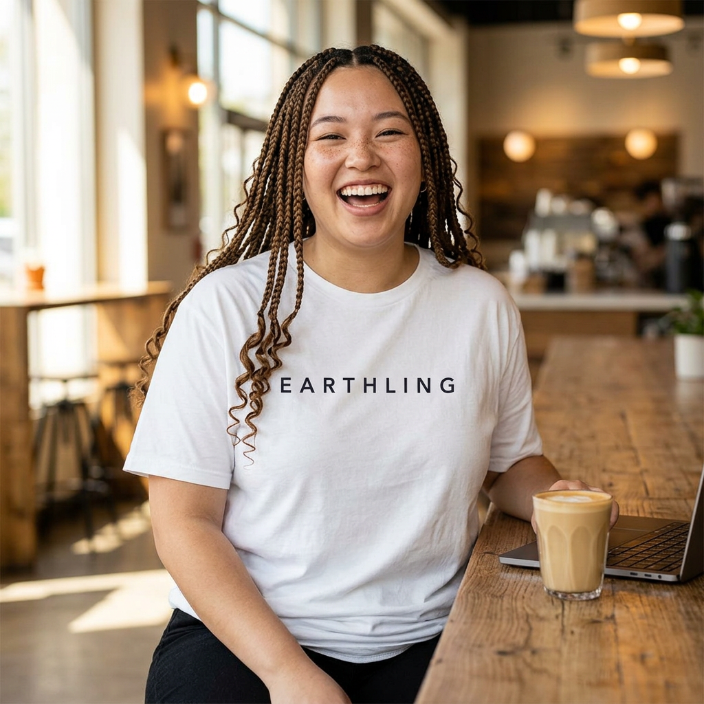 Earthling Women's Tee — Minimalist Eco-Friendly Graphic Shirt