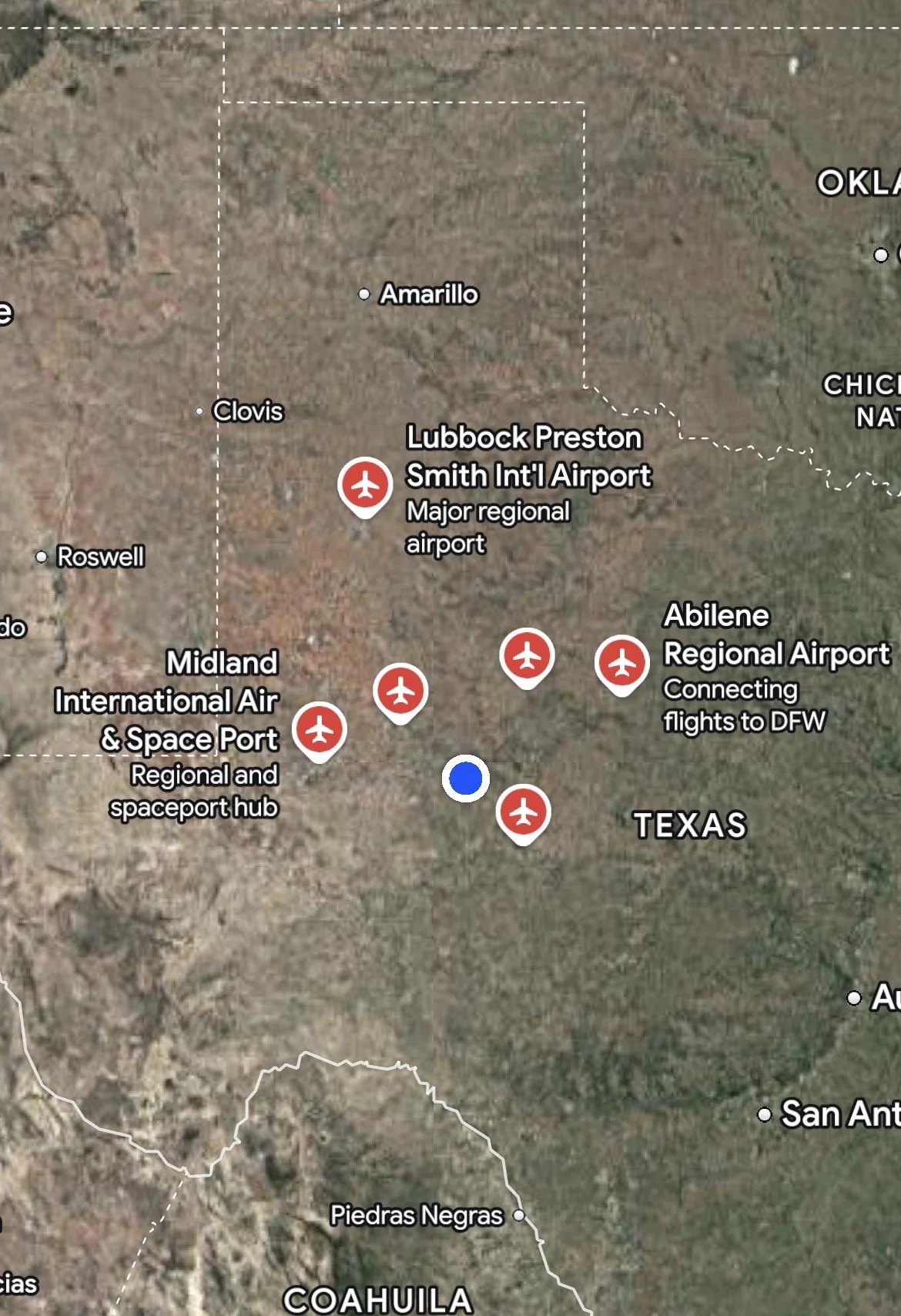 Map showing Westwind Aircraft Detailers service area across Midland, Odessa, Lubbock, Abilene, and West Texas  airports.