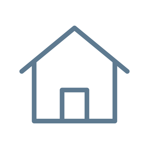 Outline drawing of a house with a door and roof.