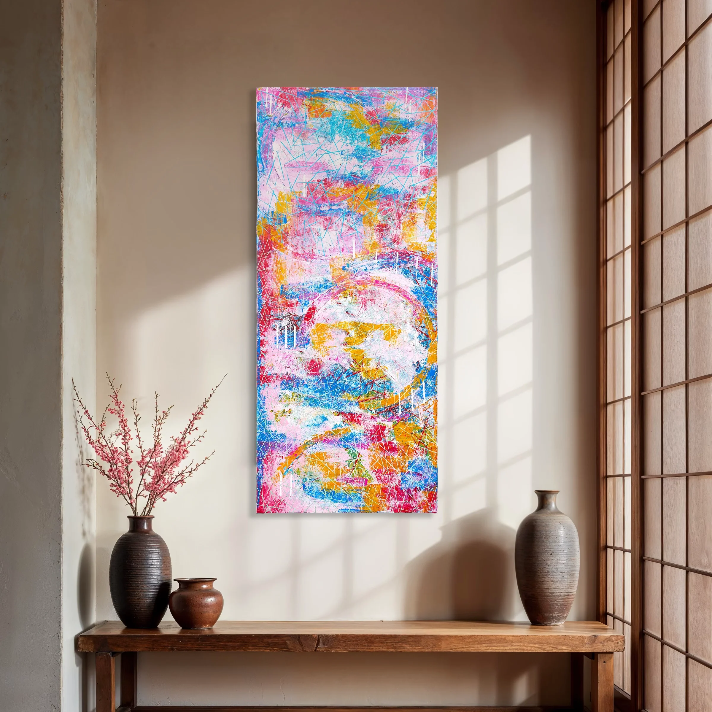 Original abstract painting by Keith Hall featuring layered textures, colour, and expressive mark-making.