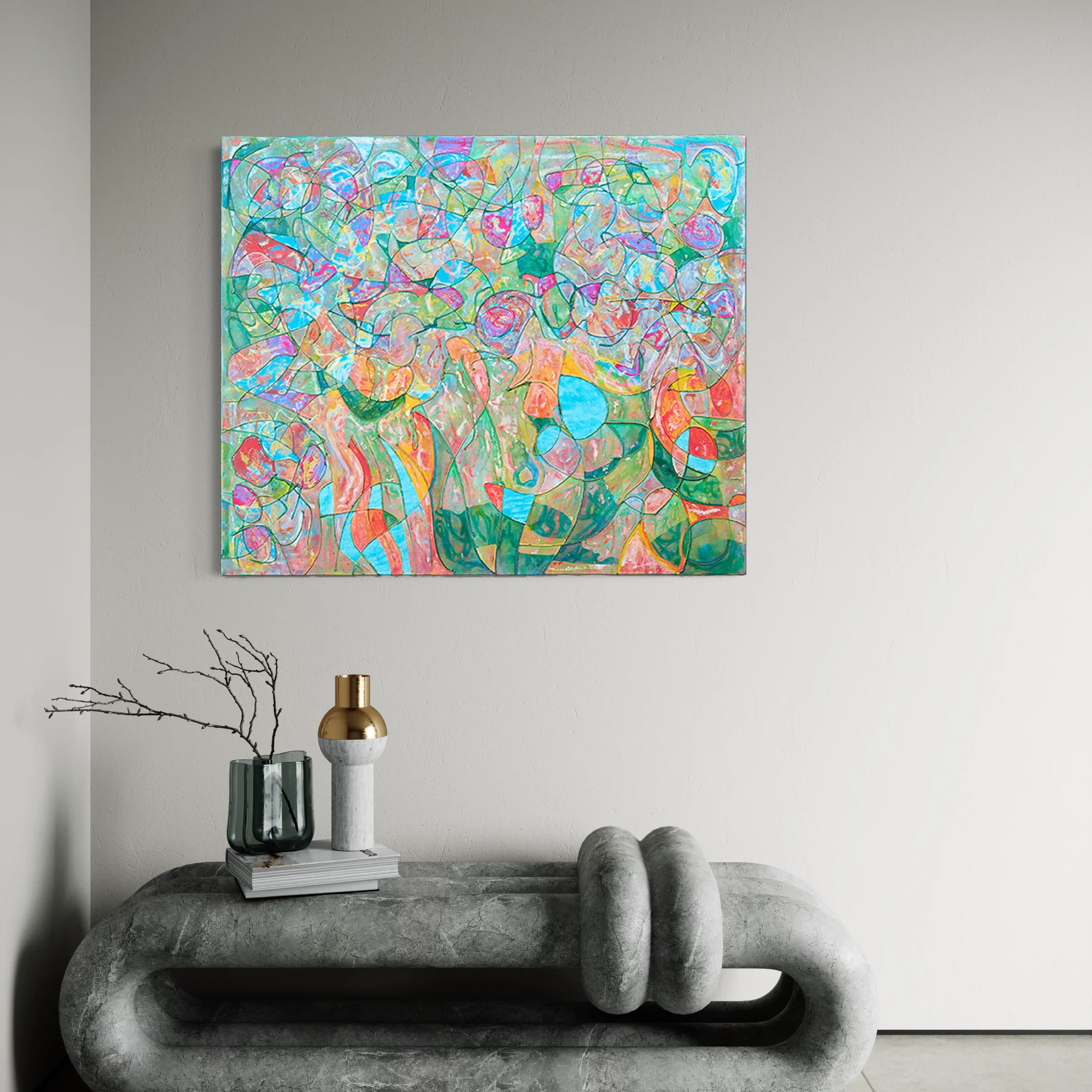 Original abstract painting by Keith Hall featuring layered textures, colour, and expressive mark-making.