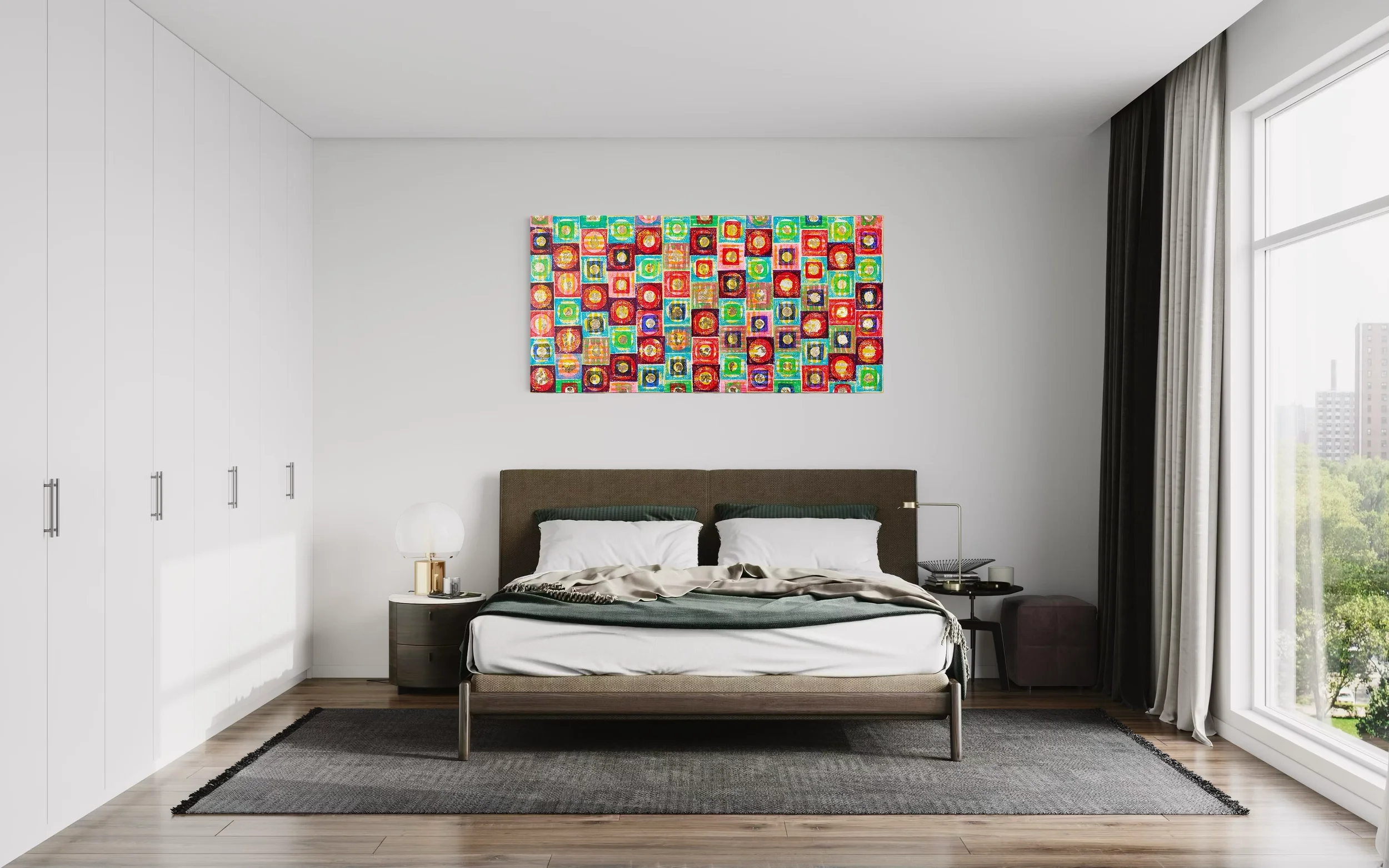Acrylic abstract painting by Keith Hall with layered textures and expressive mark-making.
