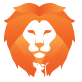 Stylized orange lion's head logo with a white face and flowing mane.