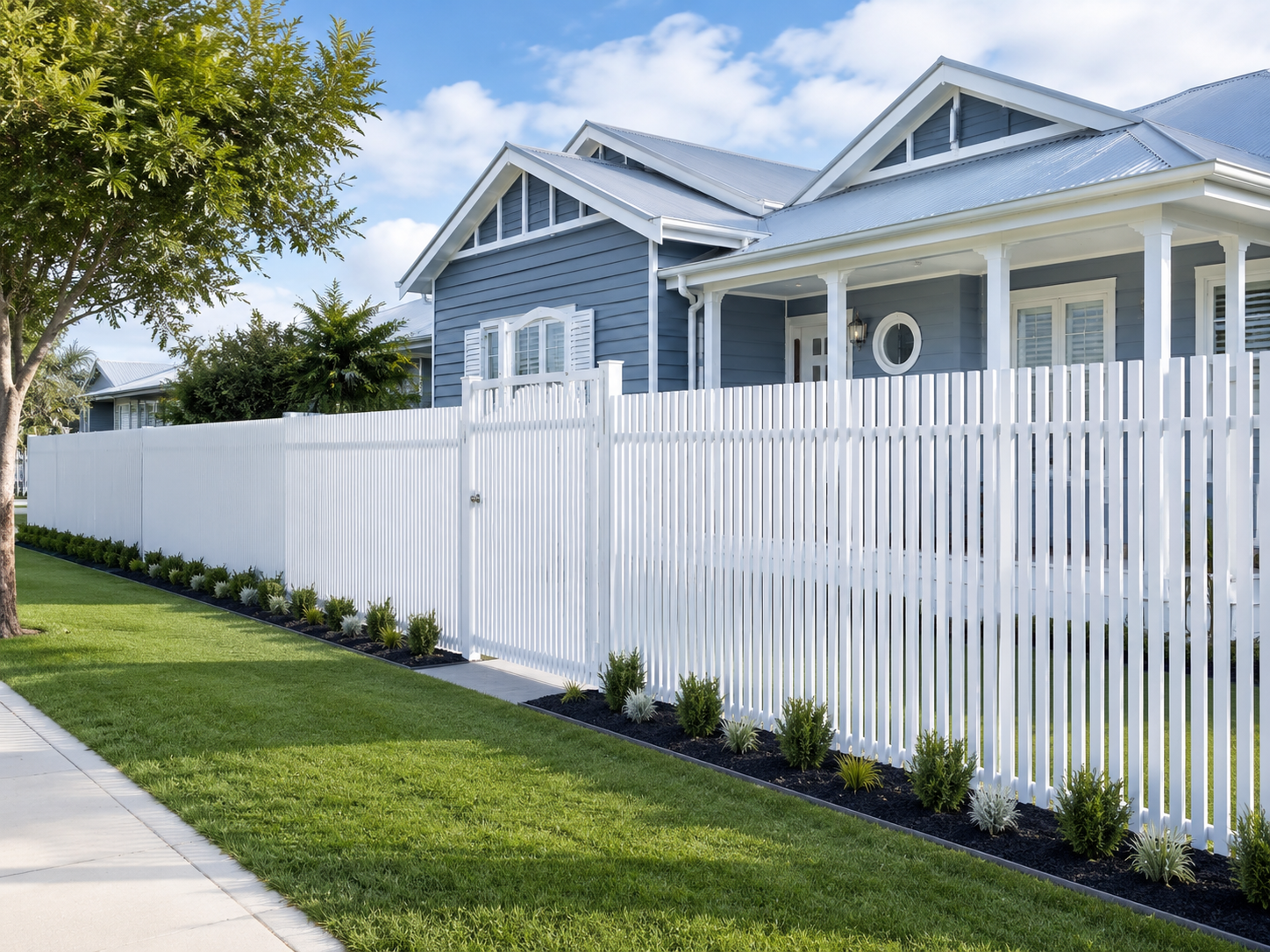 Modern white batten aluminium powder coated fence