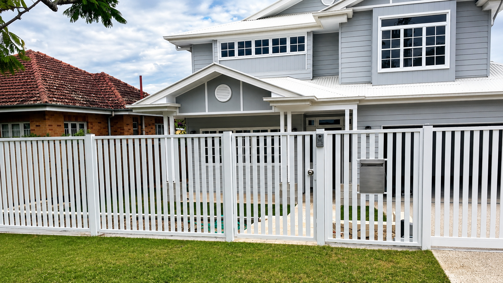 Front yard white powdercoated fence.