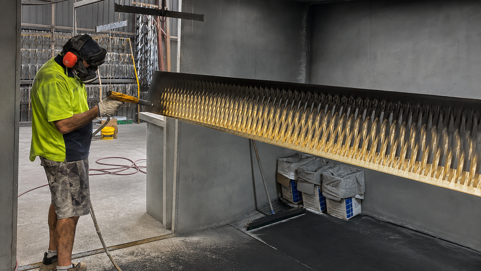 Powdercoating in workshop at Swift Powdercoating and Fencing Brisbane